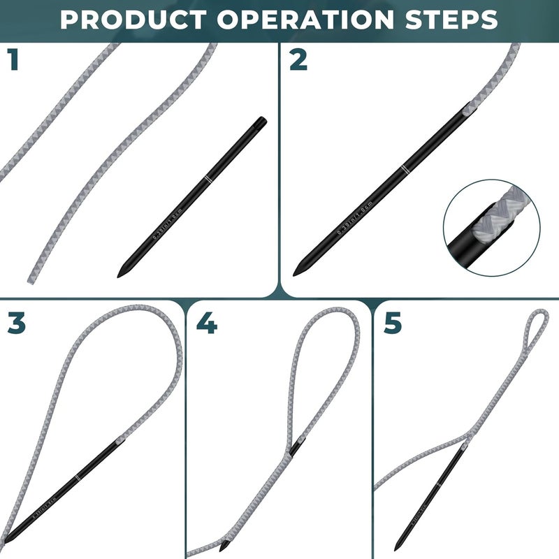 FETUSI Rope Splicing Tool Kit, Rope Splicing FID Kit for Double Braid Eye Line,Stainless Steel Line Braiding Set Tool Include 5 Sizes (0.16-0.47") Fids and 1pcs Pusher(Black) - Image 4